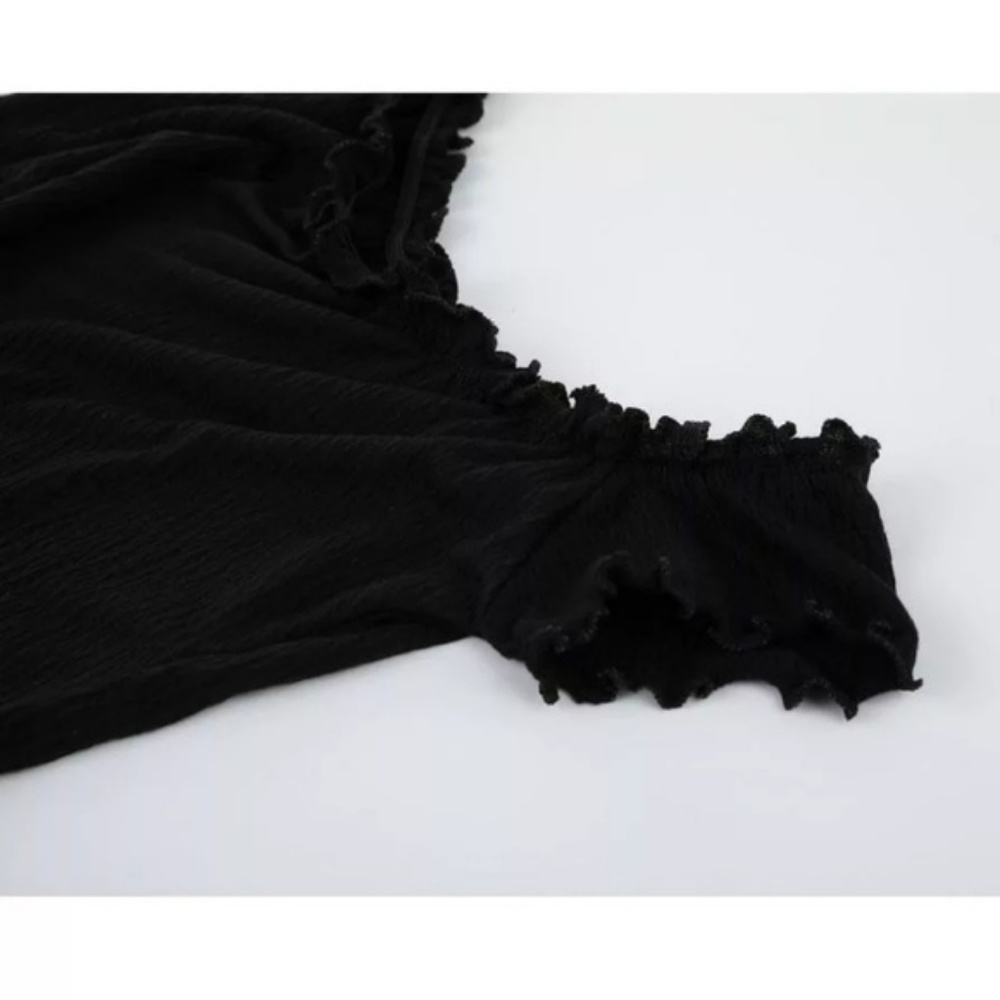 Black Ribbed Off Shoulder Bodycon Mini Dress - Picture 5 of 7